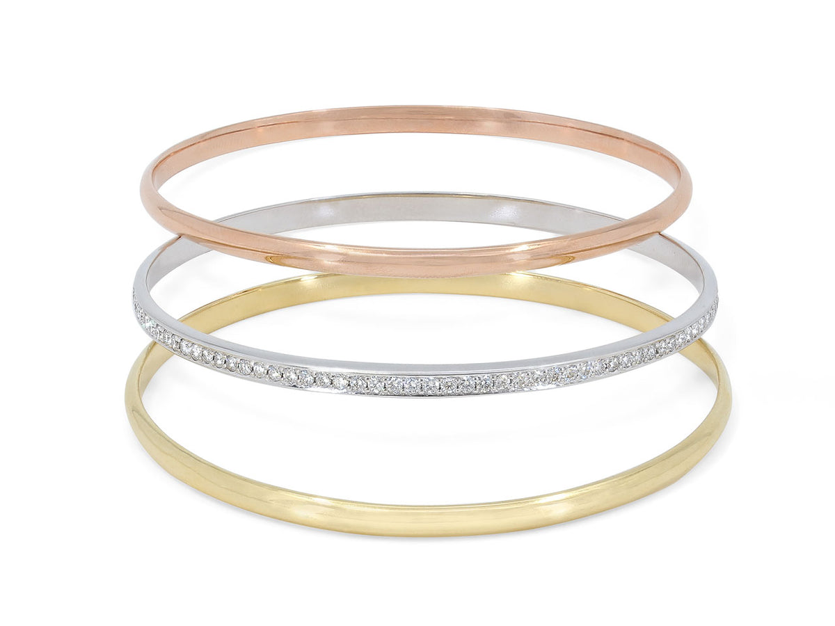 Set of Three Bangle Bracelets in 18K Yellow, White and Rose Gold