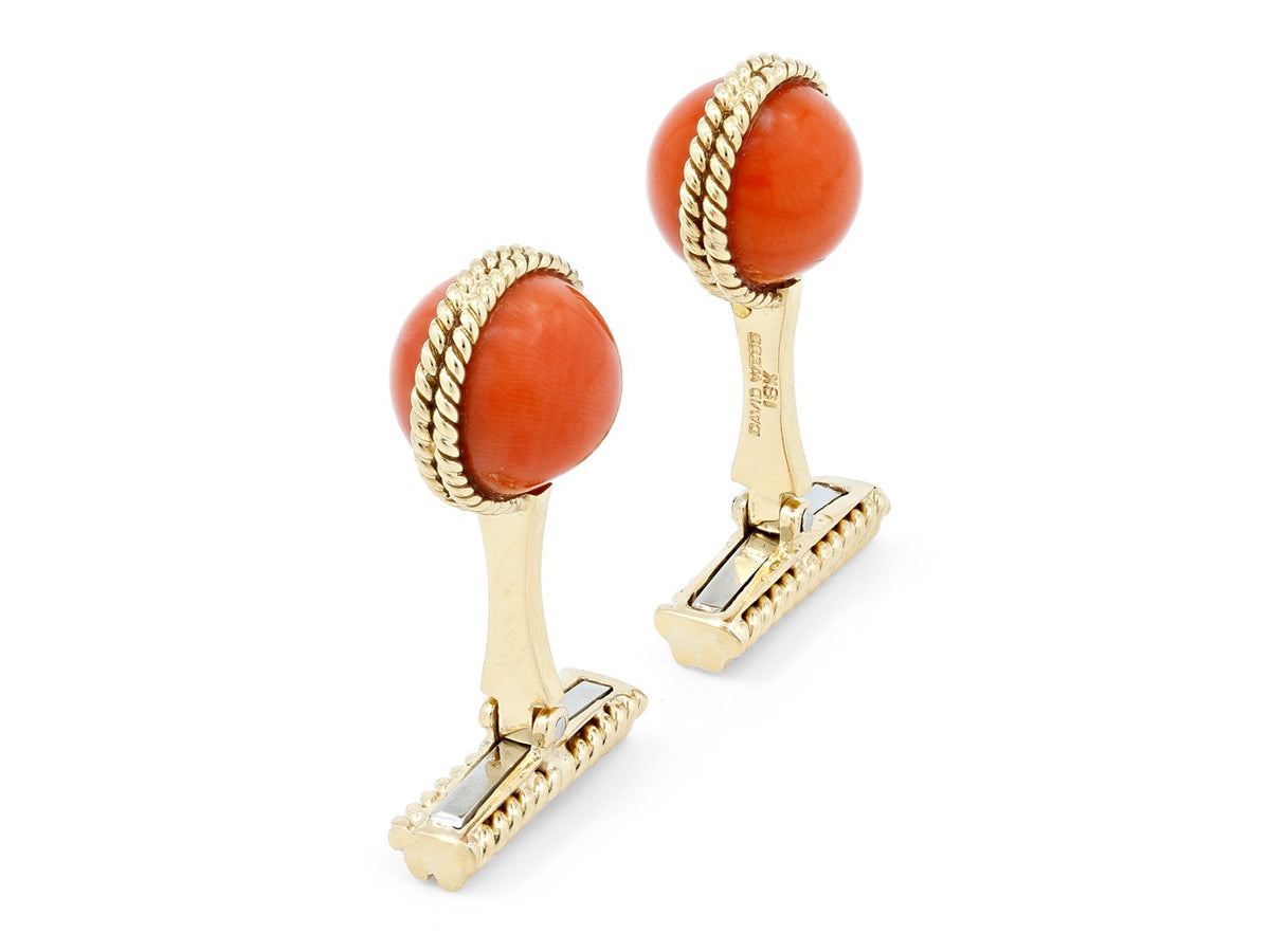 David Webb 18K gold cufflinks with coral beads