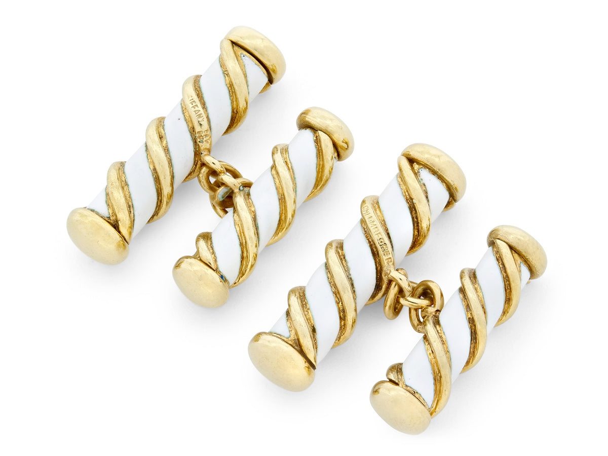 White enamel and 18k gold twisted cufflinks