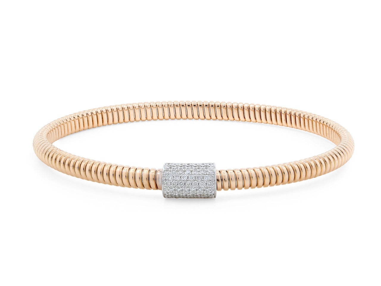 Thin Tubogas Bracelet with Diamond Clasp, in 18K Rose Gold, by Beladora