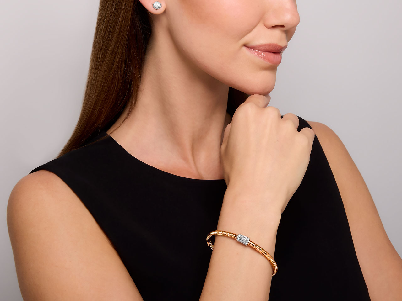 Thin Tubogas Bracelet with Diamond Clasp, in 18K Rose Gold, by Beladora