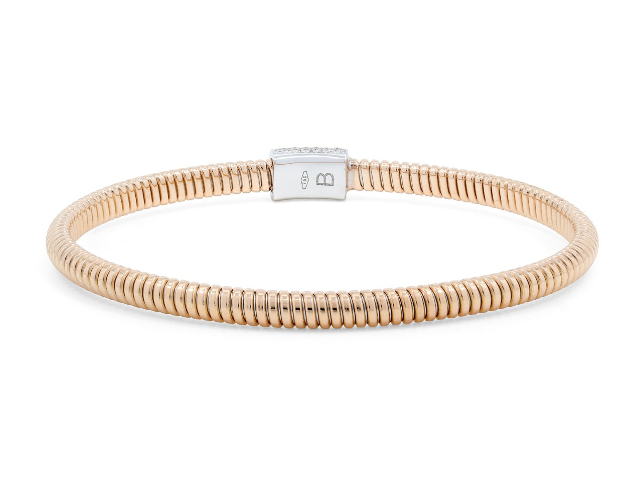 Thin Tubogas Bracelet with Diamond Clasp, in 18K Rose Gold, by Beladora