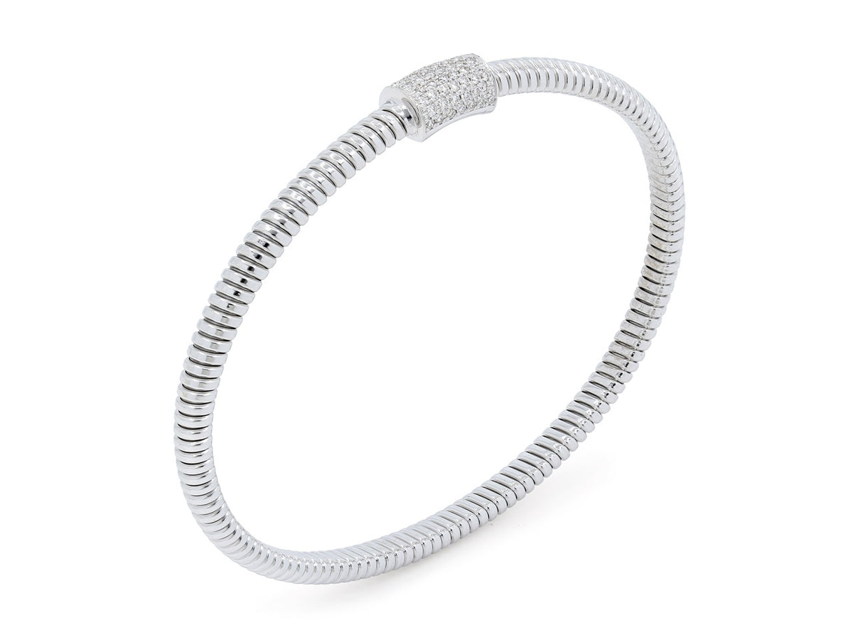 Thin 18K white gold tubogas bracelet with diamond clasp