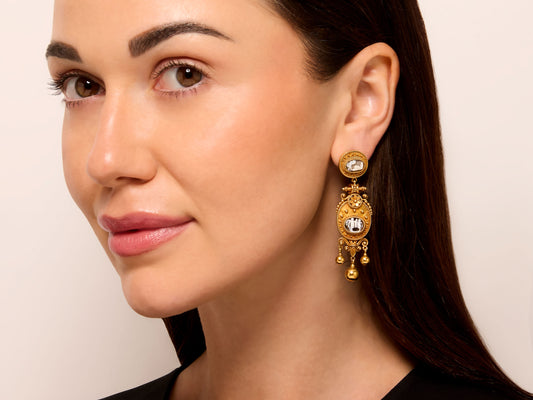 Antique Victorian Etruscan Revival Cameo Earrings in 18K Gold