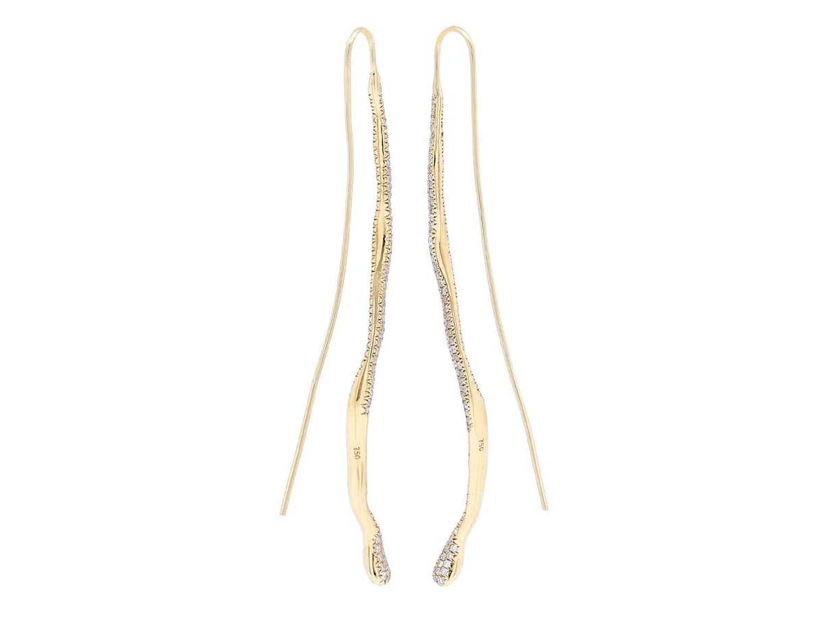 18K gold snake earrings with micro pave diamonds