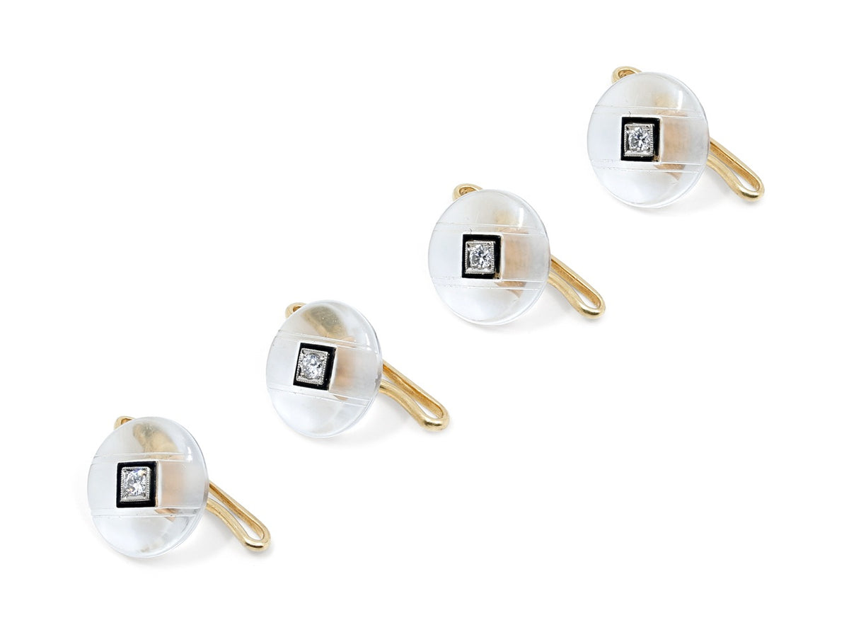 Four crystal dress studs with diamond and onyx accents