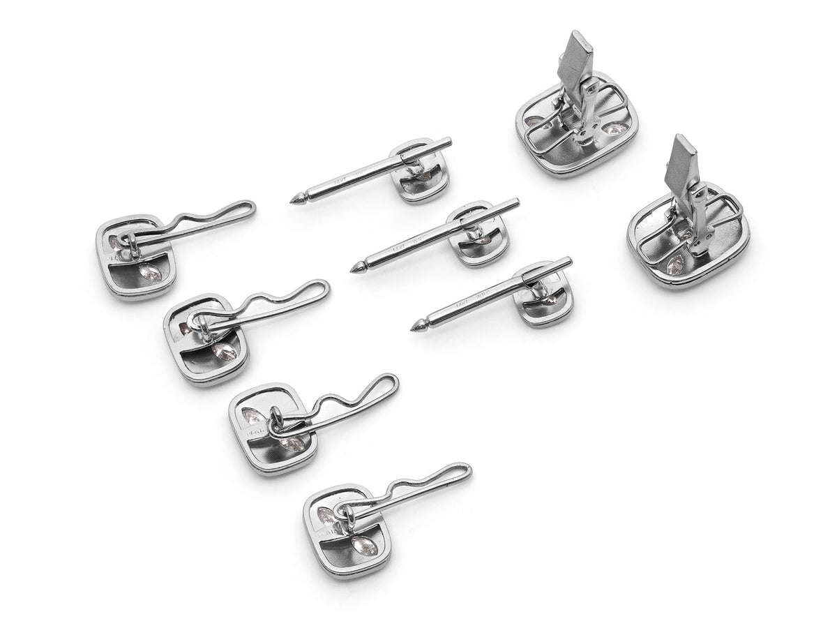 Platinum cufflinks and dress studs shown from the back