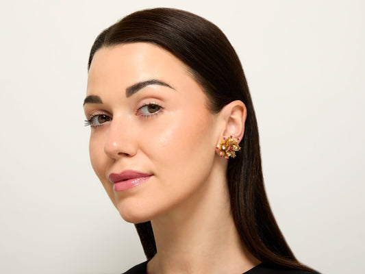 Ruby and Diamond Floral Earrings in 18K Gold