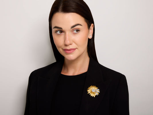 Aaron Henry Flower Diamond Brooch in 18K Gold