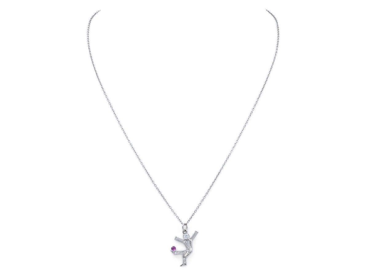 Platinum soccer player pendant necklace with ruby