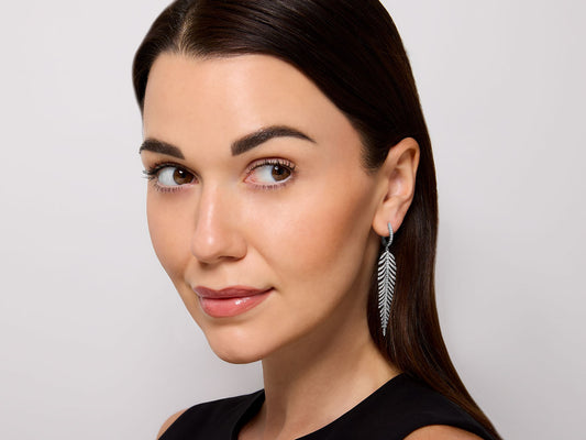 Diamond Feather Earrings in 18K White Gold, Large