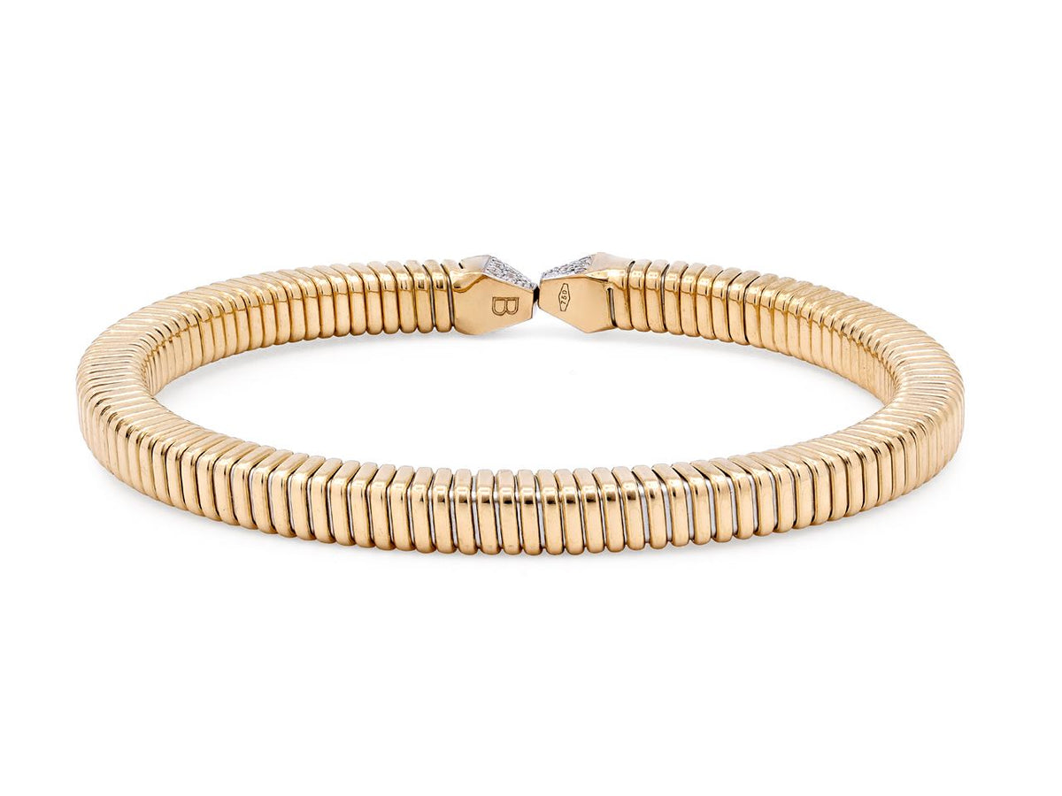 18K gold tubogas bracelet with diamond set terminals