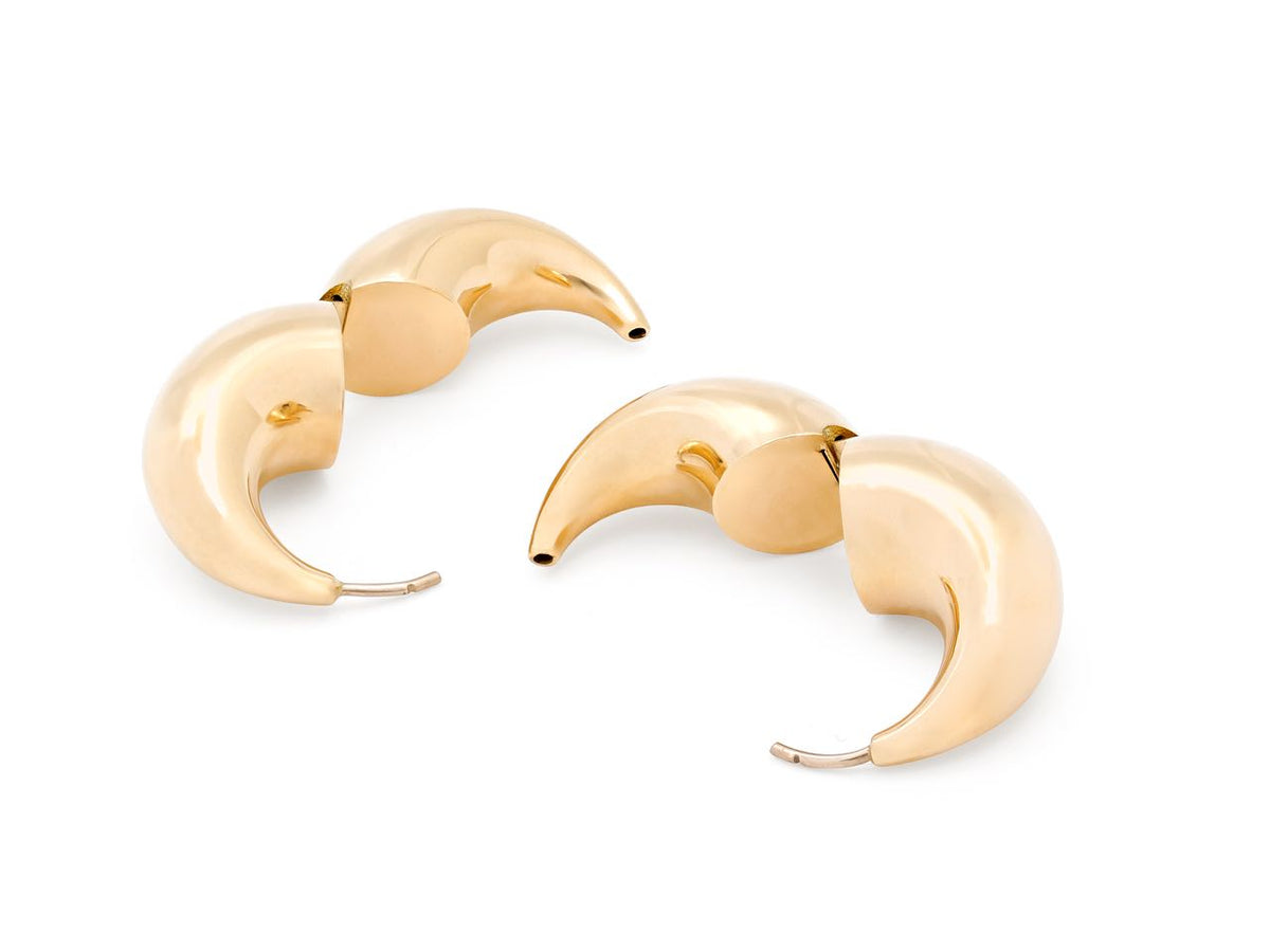 Pair of polished 18K gold crescent hoop earrings