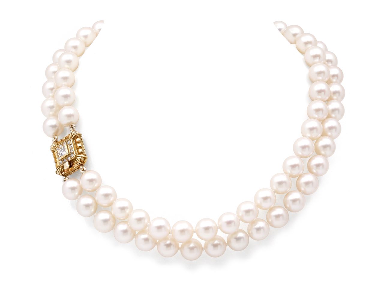 Double Strand Pearl Necklace with Diamond Clasp in 1 #514422