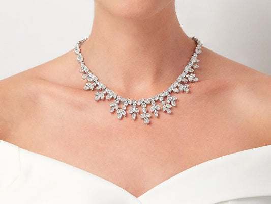 Platinum diamond garland necklace with pear and marquise diamonds