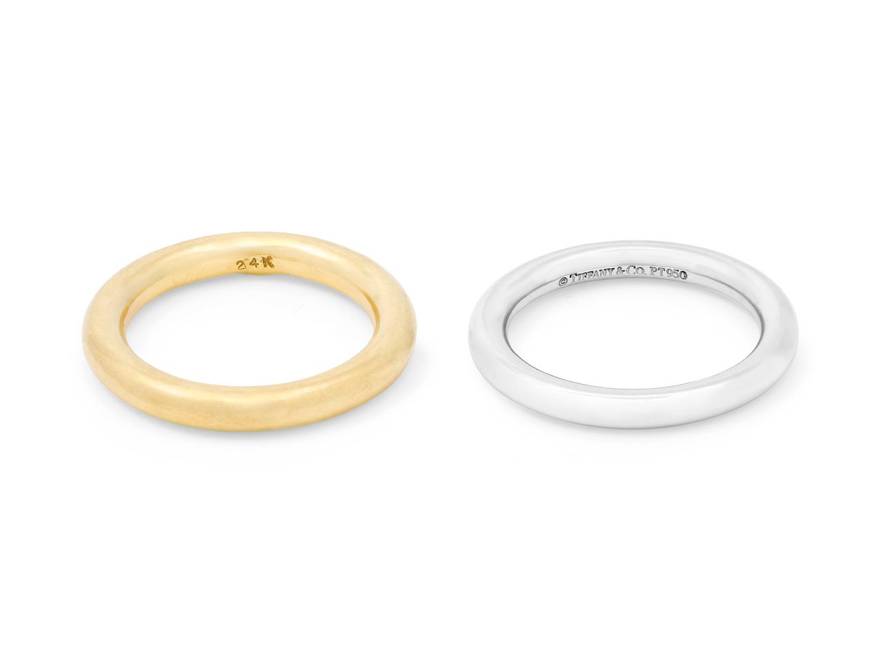 Set of Tiffany & Co. Platinum Wedding Band and 24K Yellow Gold Band