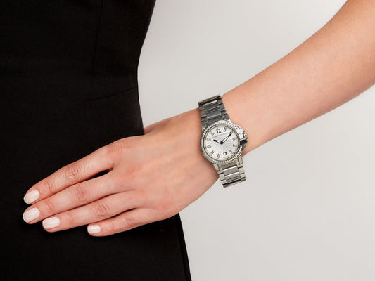 Harry Winston Ocean watch with diamond bezel worn on wrist