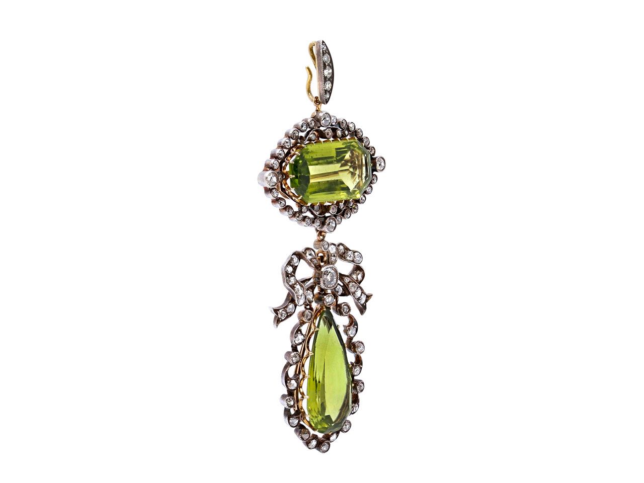 Antique Edwardian Diamond and Peridot Pendant in 14K Gold