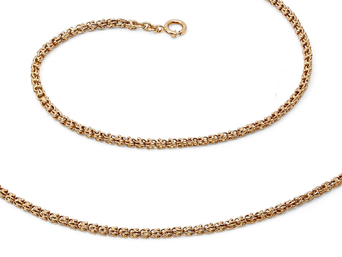 Long 15K gold necklace chain with detailed circular links