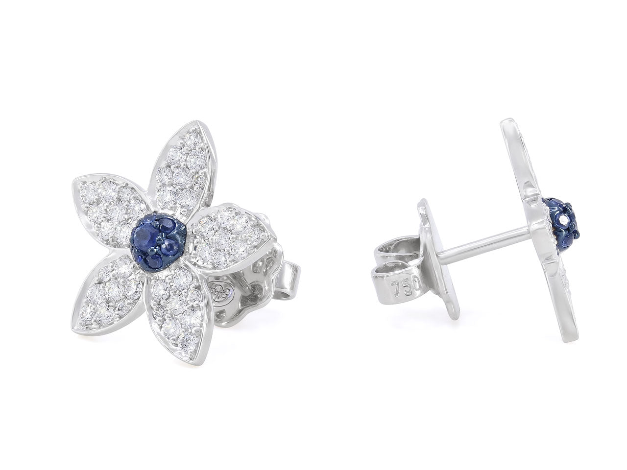 Rhonda Faber Green Diamond and Sapphire Flower Earrings in 18K White Gold