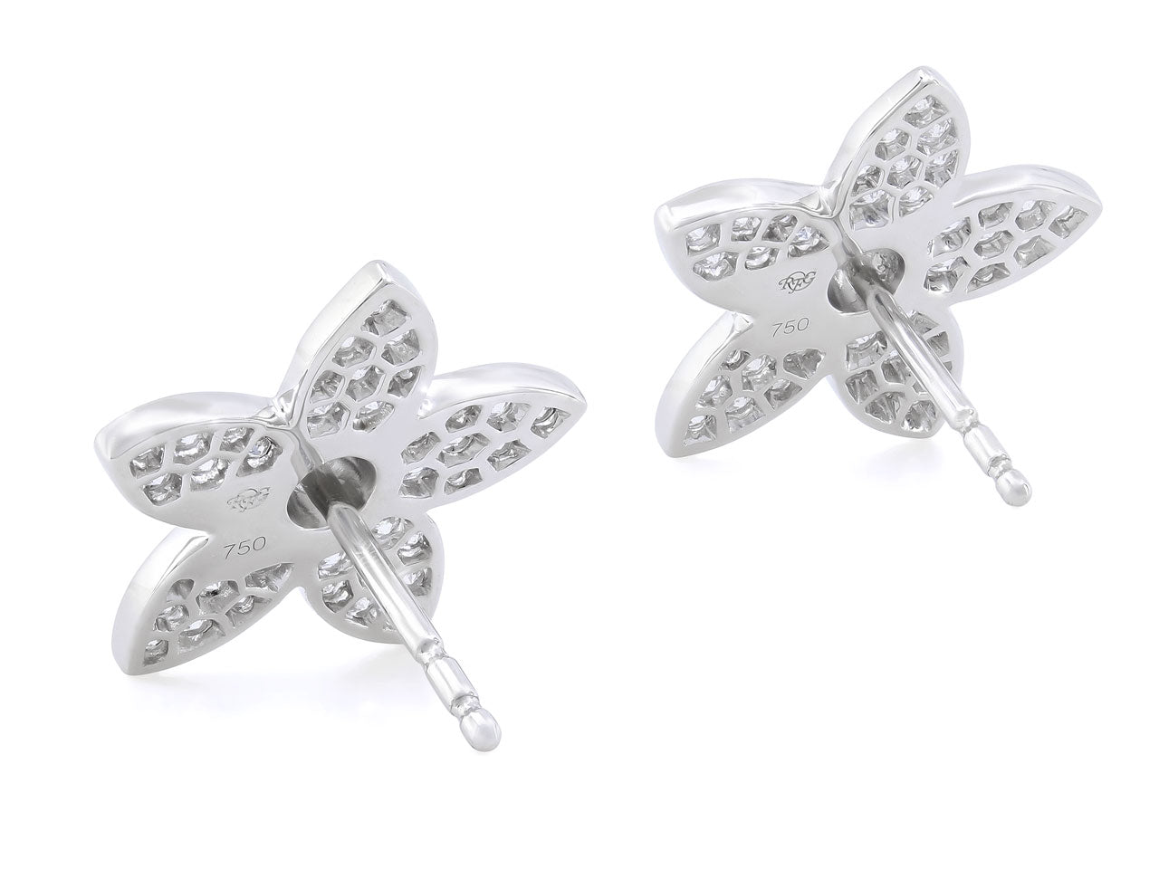 Rhonda Faber Green Diamond and Sapphire Flower Earrings in 18K White Gold