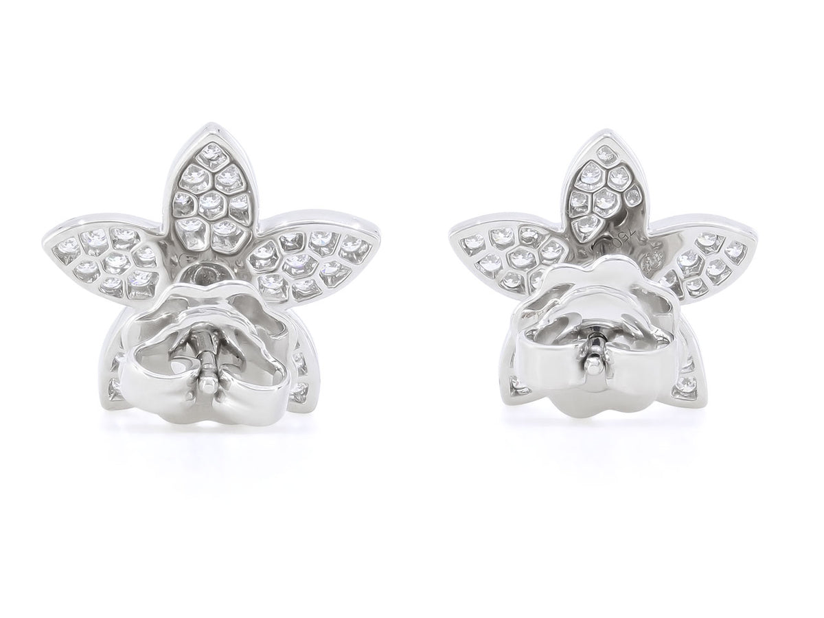 Back view of flower earrings with diamond petals