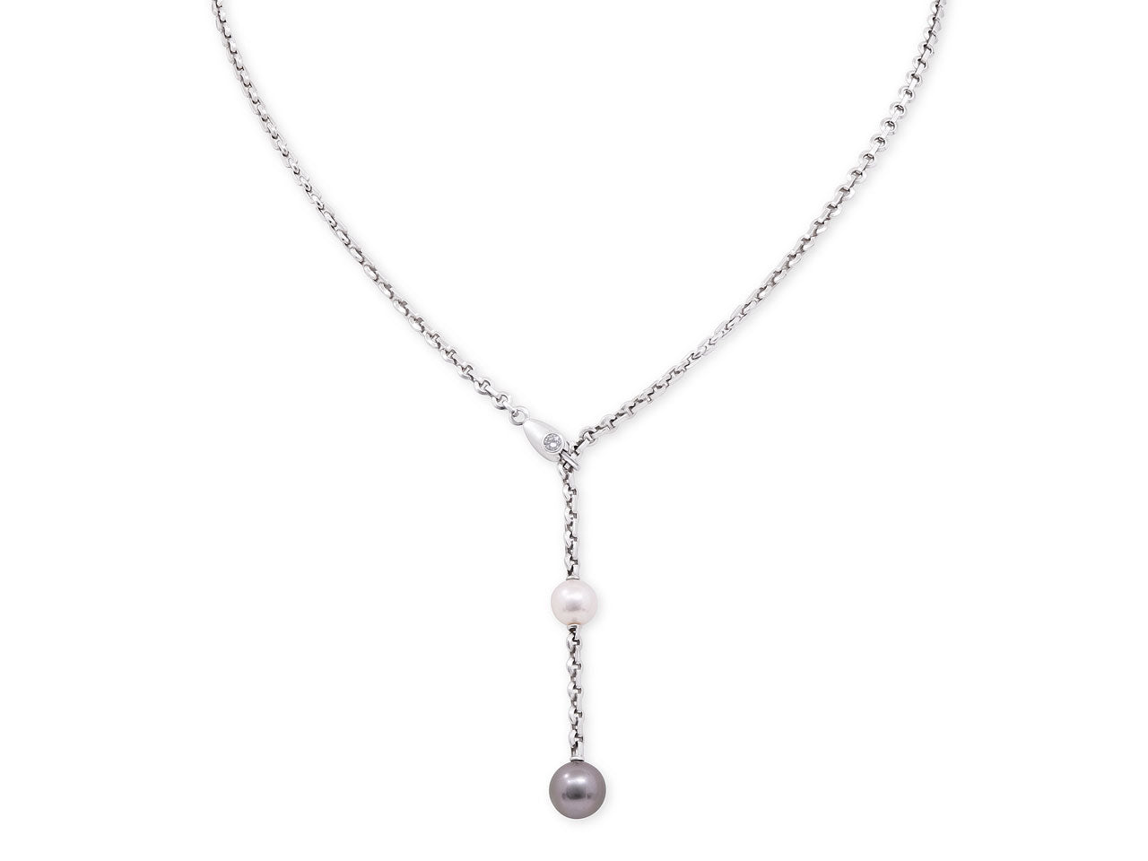 Cartier Akoya and Tahitian Pearl Lariat Necklace in 18K White Gold