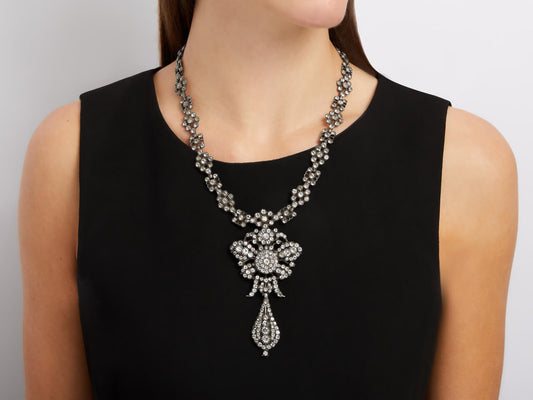 Antique silver paste stone necklace with drop pendant