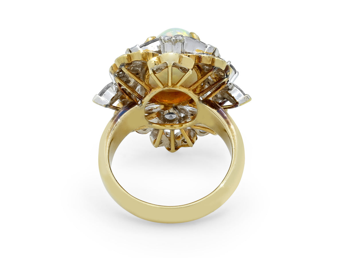 Rear view of an 18K gold opal and diamond ring