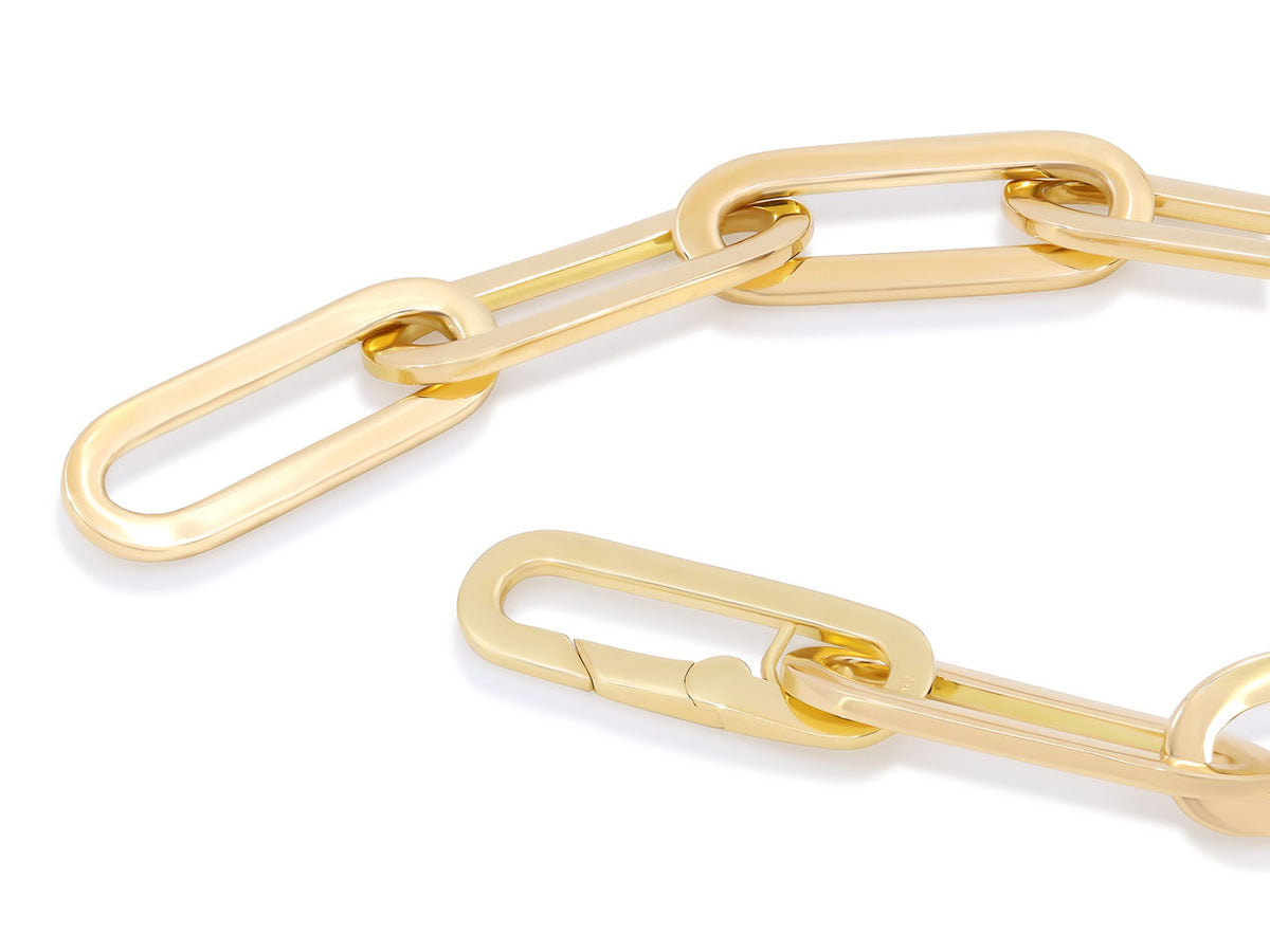 Polished 18K gold paperclip bracelet links and clasp