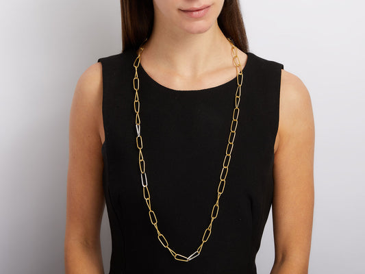 Gold link necklace with contrasting white gold accents