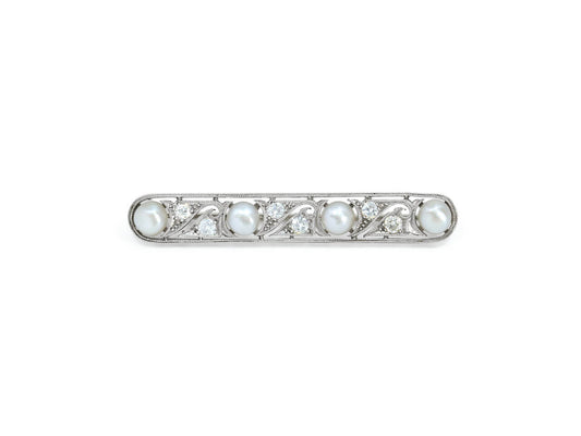 Antique Edwardian Natural Pearl and Diamond Brooch in Platinum, by Black Starr & Frost