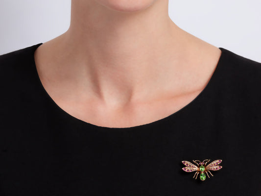 Rose gold insect brooch with gemset wings