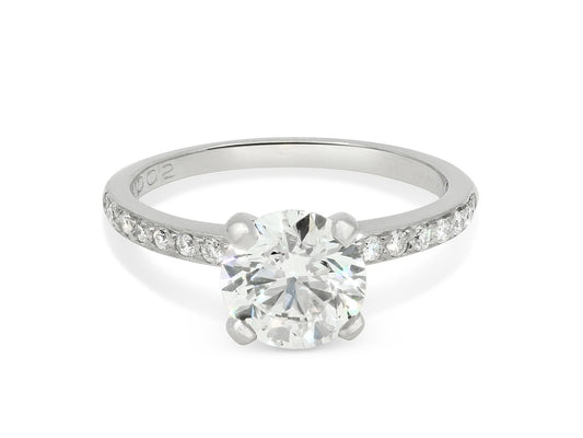 DeBeers 'Classic Pavé' Diamond Solitaire Ring, 1.51 carat H/SI2, in Platinum