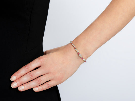 Antique Edwardian Diamond and Ruby Bracelet in Platinum and Gold, Small Wrist Size