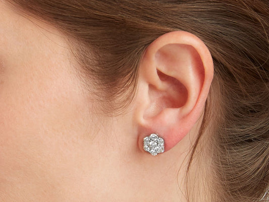 Beladora 'Bespoke' Floral Diamond Cluster Earrings in 18K White Gold