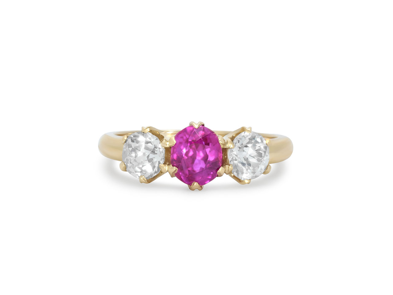 Beladora 'Bespoke' Three Stone Pink Sapphire and Diamond Ring in 14K Gold
