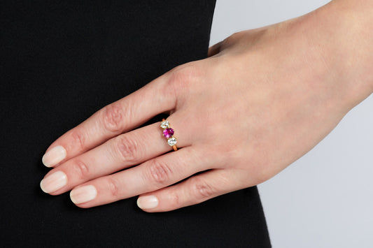 Beladora 'Bespoke' Three Stone Pink Sapphire and Diamond Ring in 14K Gold