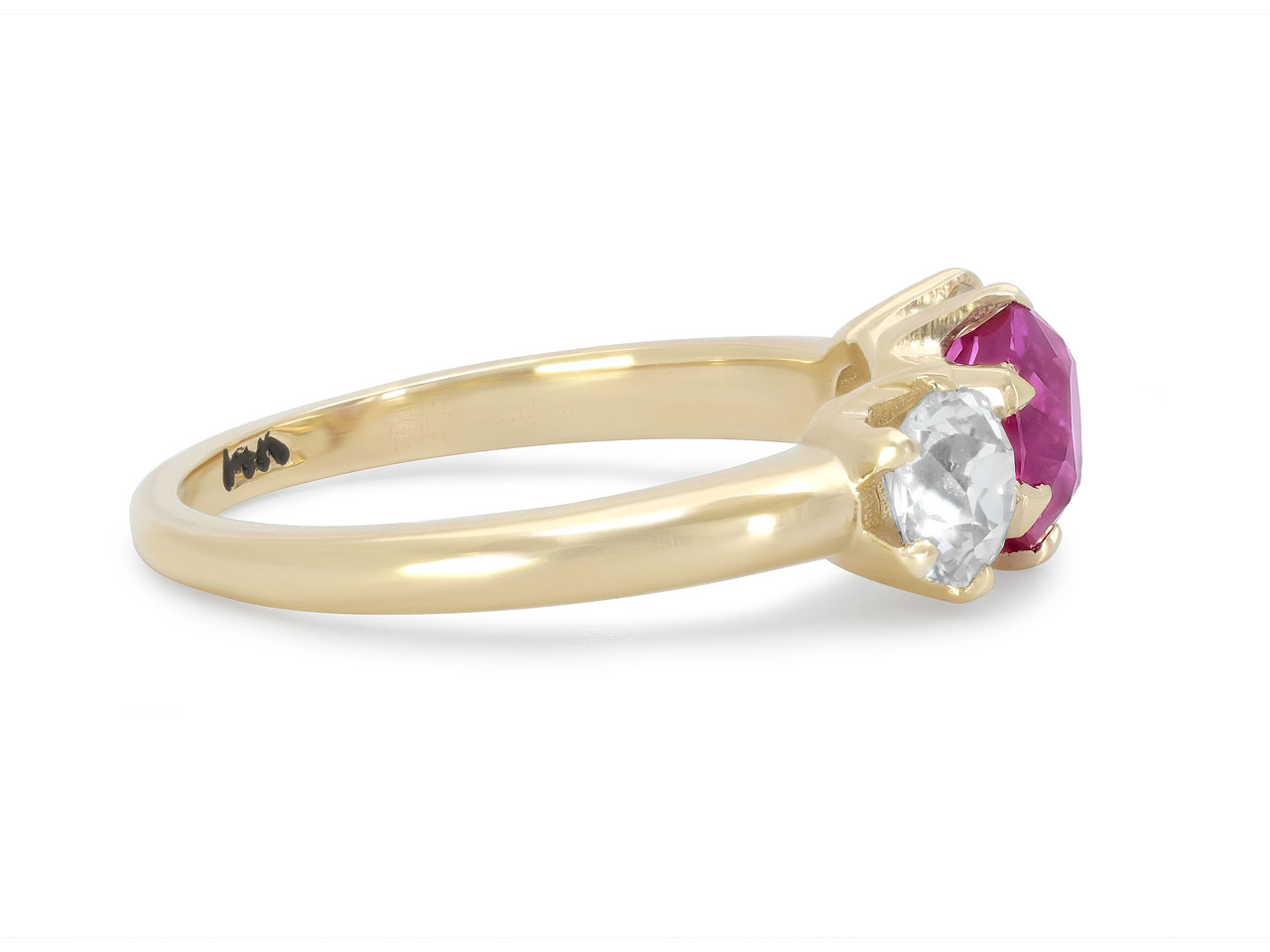 Beladora 'Bespoke' Three Stone Pink Sapphire and Diamond Ring in 14K Gold