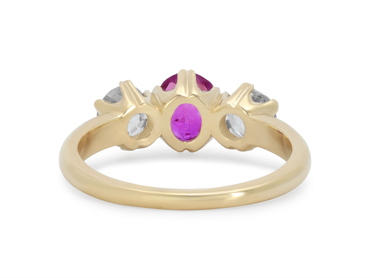 Beladora 'Bespoke' Three Stone Pink Sapphire and Diamond Ring in 14K Gold