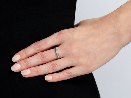 Mid-Century Baguette Diamond Ring in Platinum