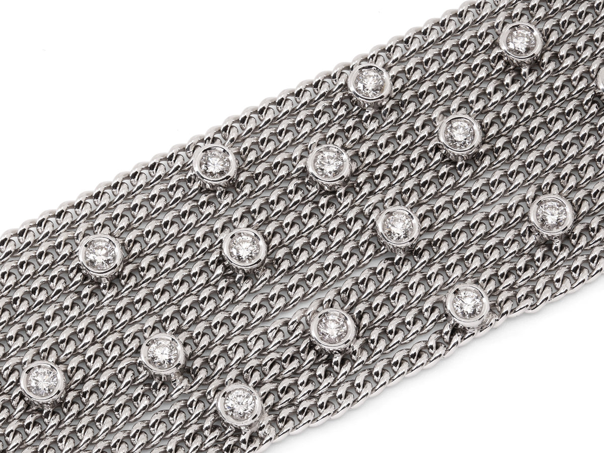 18K white gold chain bracelet with bezel set diamonds