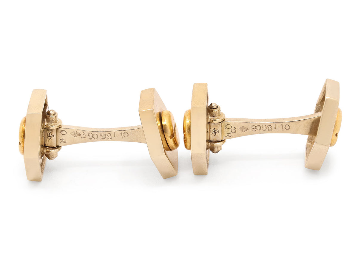 18K yellow gold hexagonal screw head cufflinks