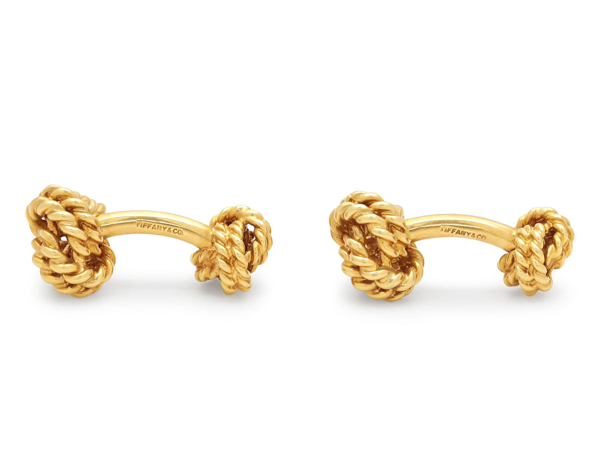 Pair of 18K gold woven knot cufflinks by Tiffany and Co