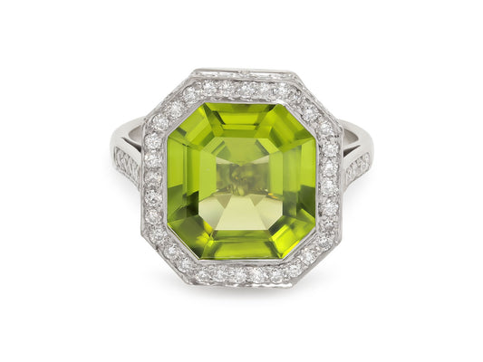 Beladora 'Reimagined' Peridot and Diamond Ring in 18K White Gold