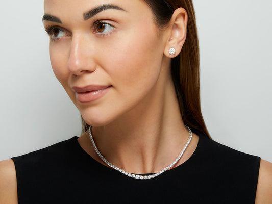 Woman wearing a graduated diamond necklace