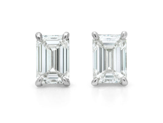 Beladora 'Bespoke' Emerald Cut Diamond Stud Earrings, 1.62 total carats, E/VS1, in Platinum