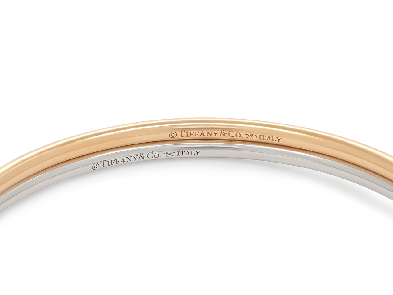 Pair of Tiffany & Co. 'Bezet' Diamond Bracelets in 18K Rose and White Gold