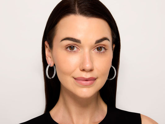 Pavé Diamond Hoop Earrings in 18K White Gold