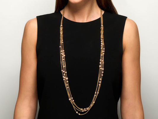 Four strand pearl and diamond necklace in rose gold